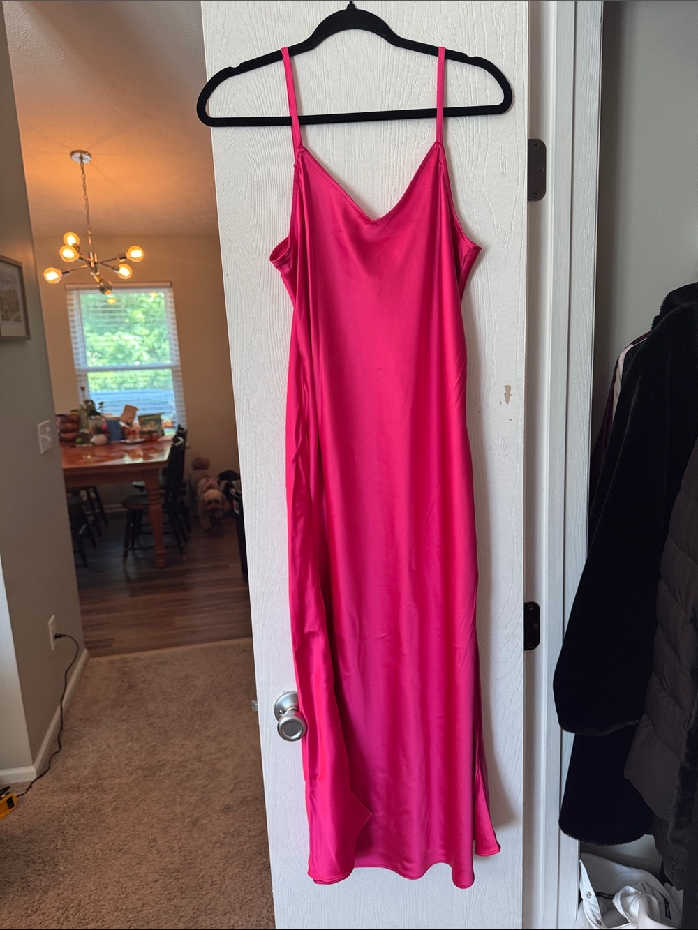 Satin Slip Dress in Bright Pink